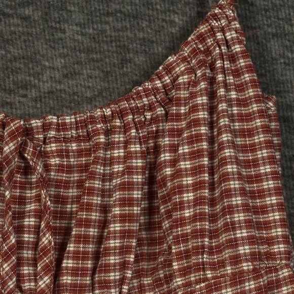 UNIF Plaid Cotton Mini Dress Burgundy Beige Check Spaghetti Strap Medium - Picture 5 of 11